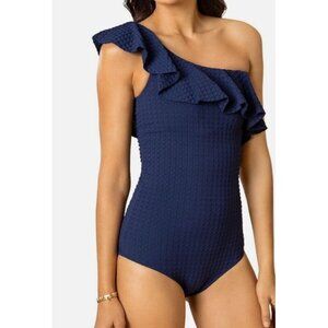 Shoshanna Sz 0 Swimsuit Blue One Shoulder Ruffle Neck One Piece Boho Classic